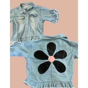 Large Upcycled Frill Floral Jean Jacket | Boho Indie Maximalist